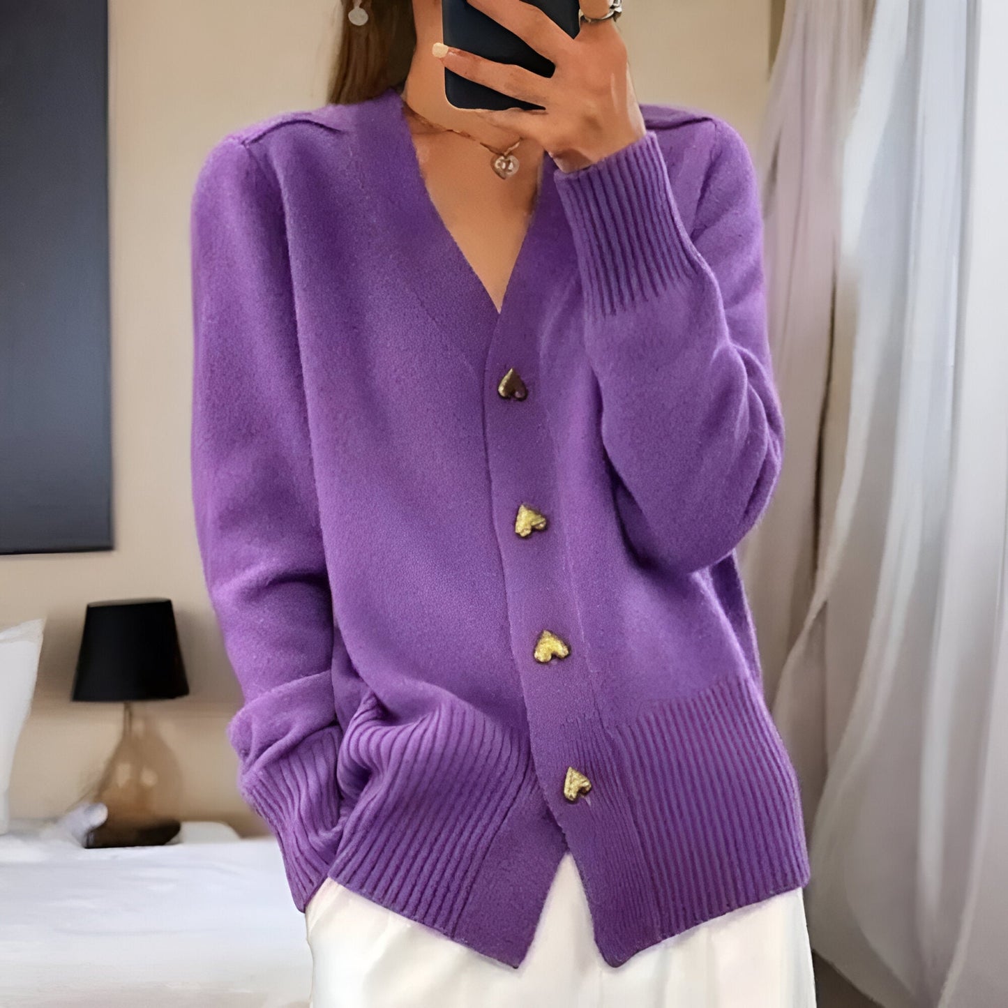 Maëlys™ | Cardigan élégant avec des boutons en forme de cœur