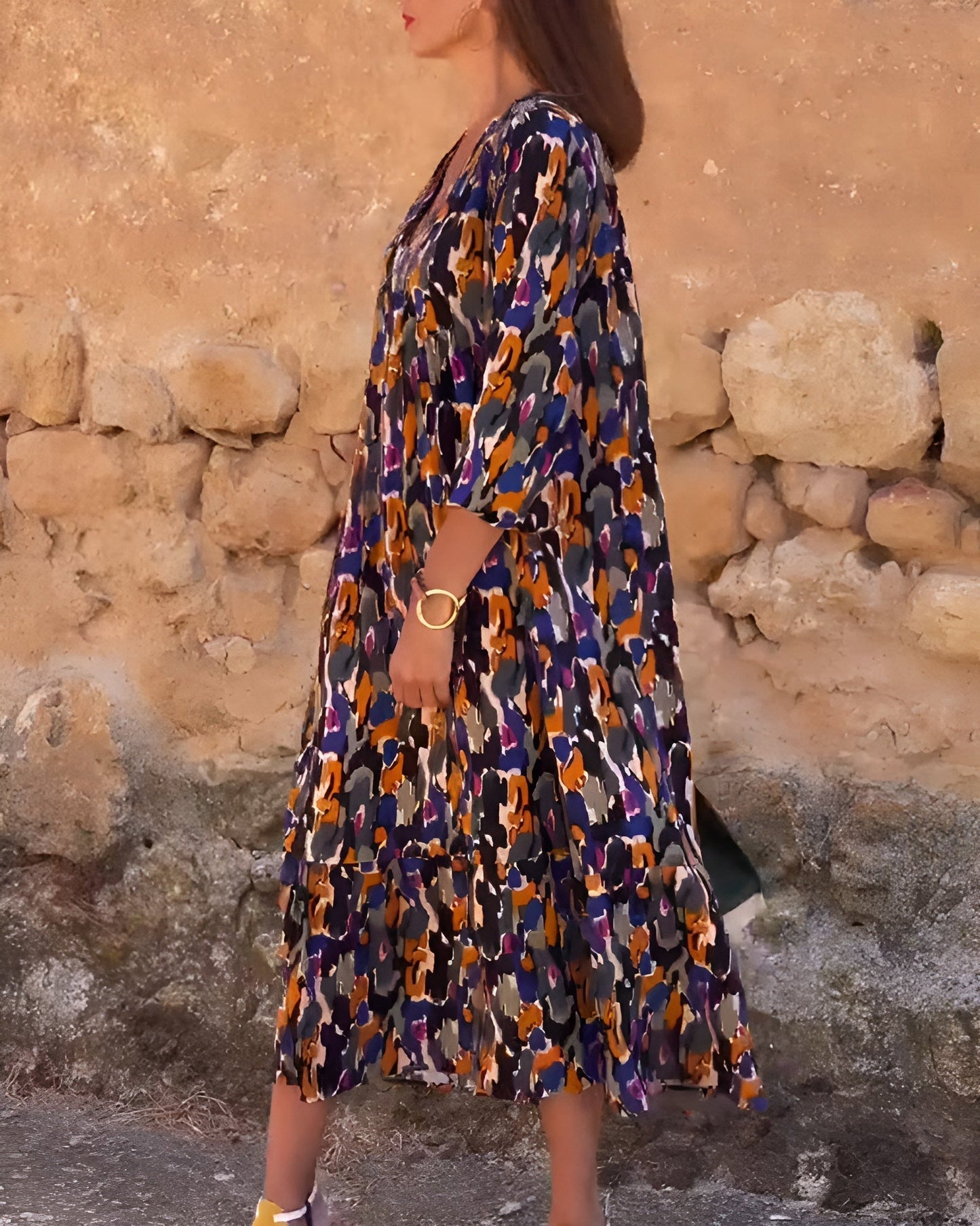 Sylvie™ | Robe Rétro Imprimée à Col en V