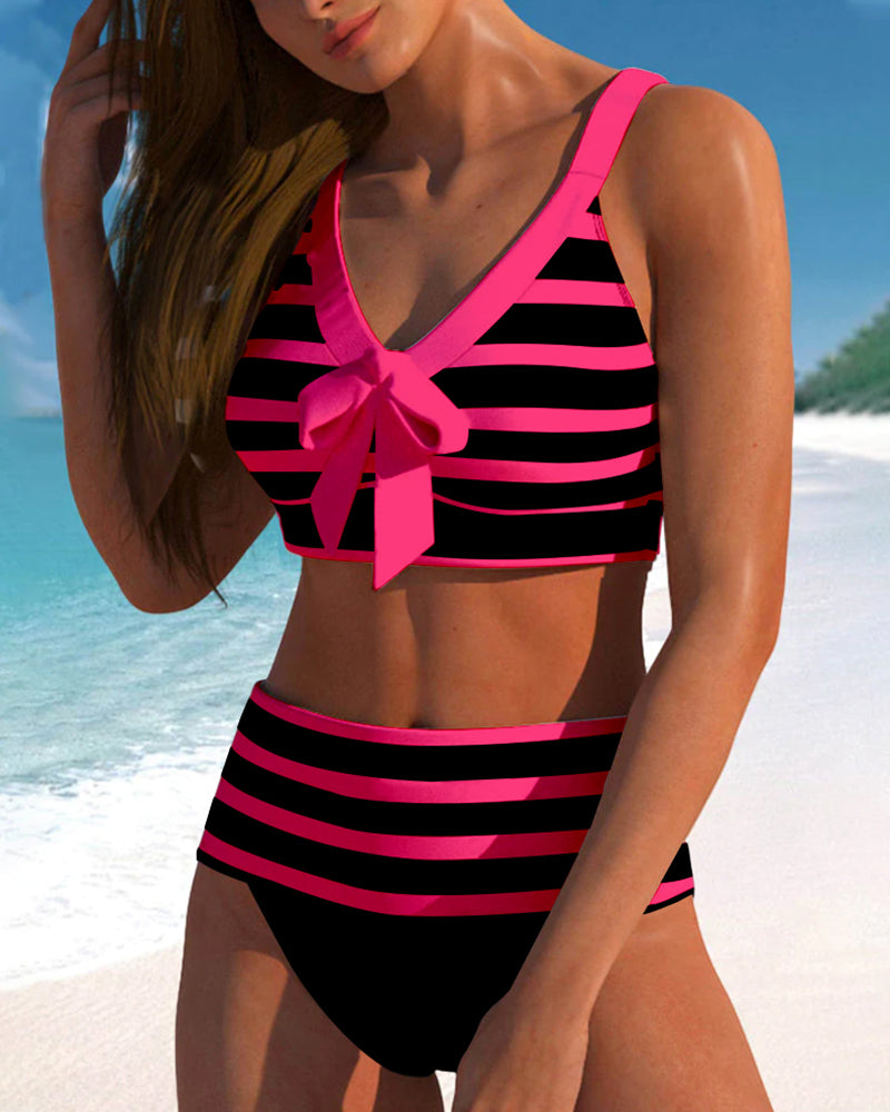 Keyla™ | Bikini taille haute rayé