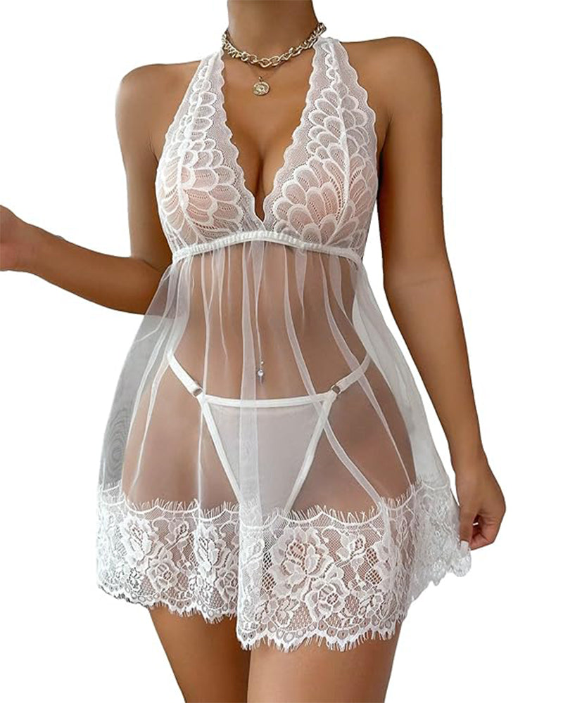 Isola™ | Nuisette à Col Halter en Dentelle avec String