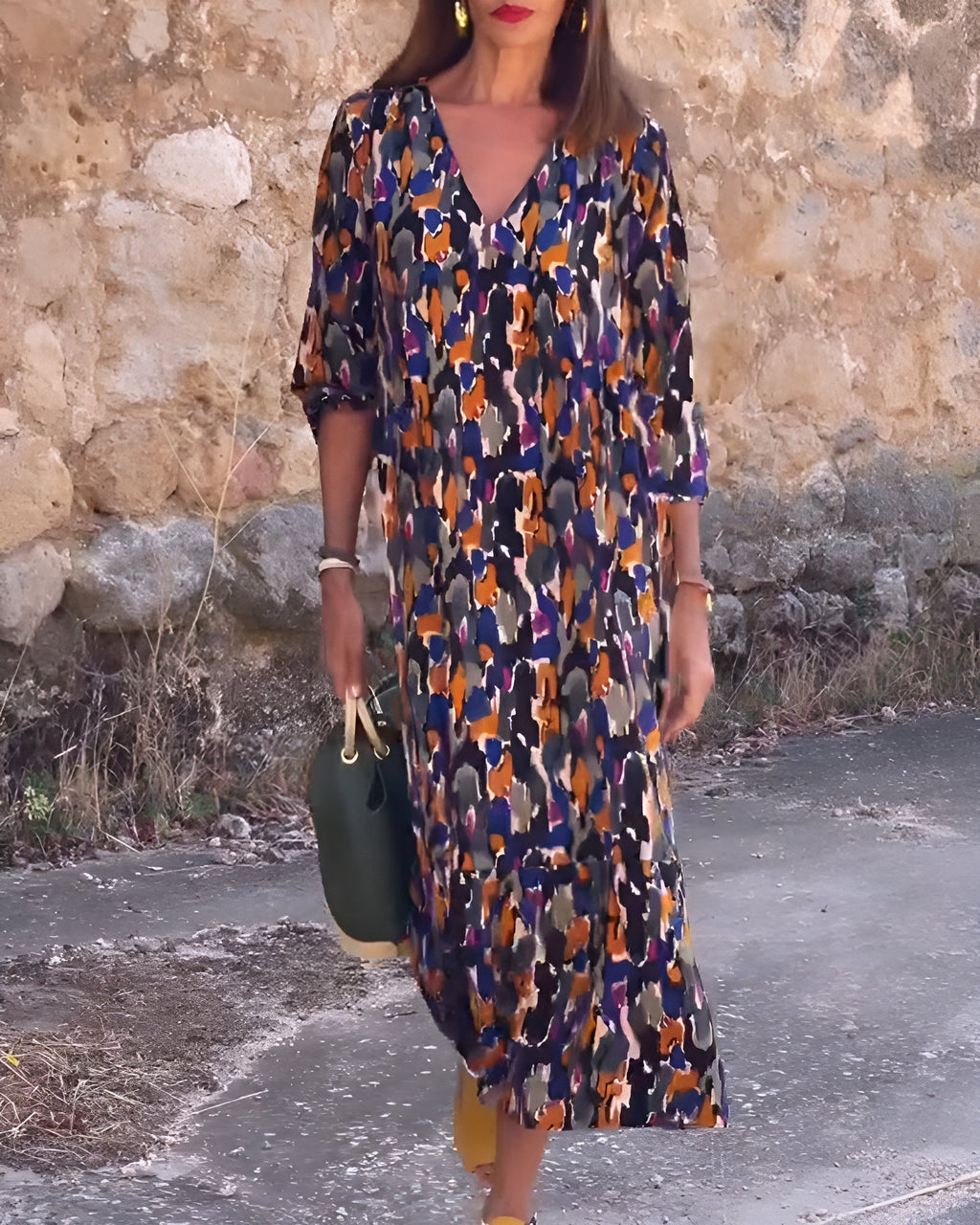 Sylvie™ | Robe Rétro Imprimée à Col en V
