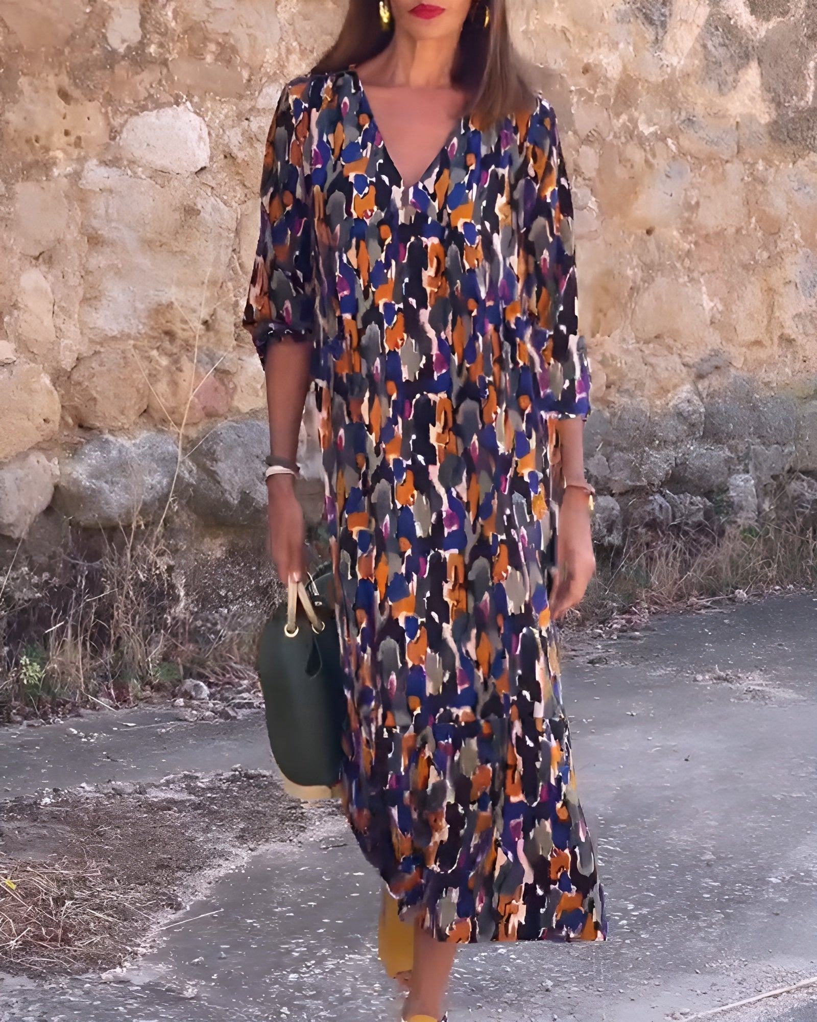 Sylvie™ | Robe Rétro Imprimée à Col en V