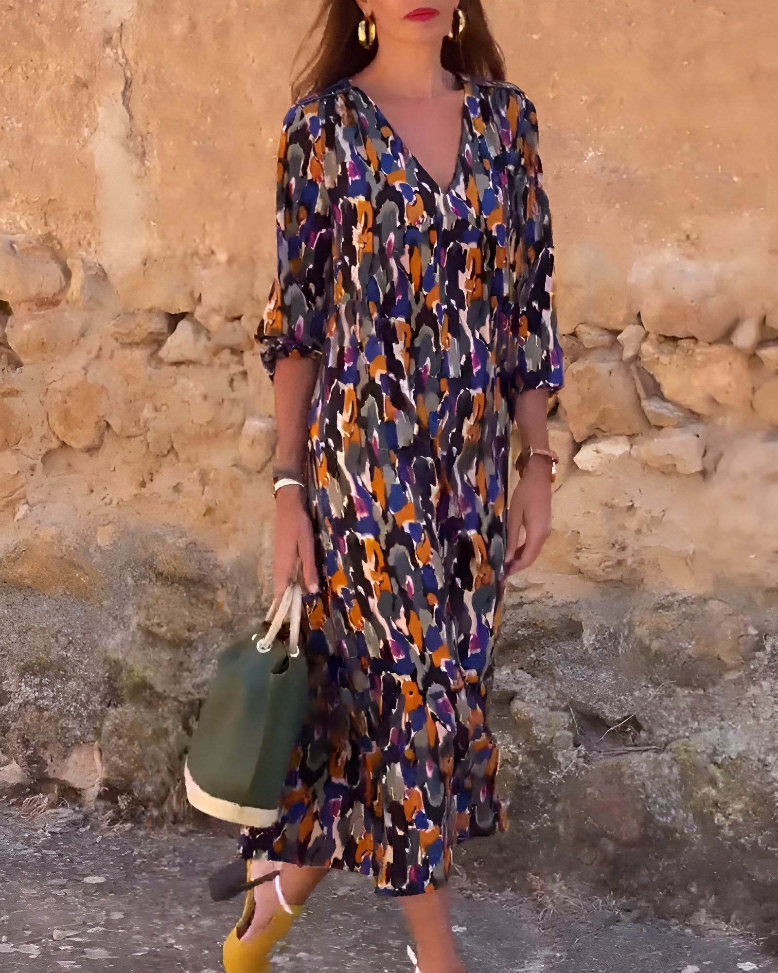Sylvie™ | Robe Rétro Imprimée à Col en V