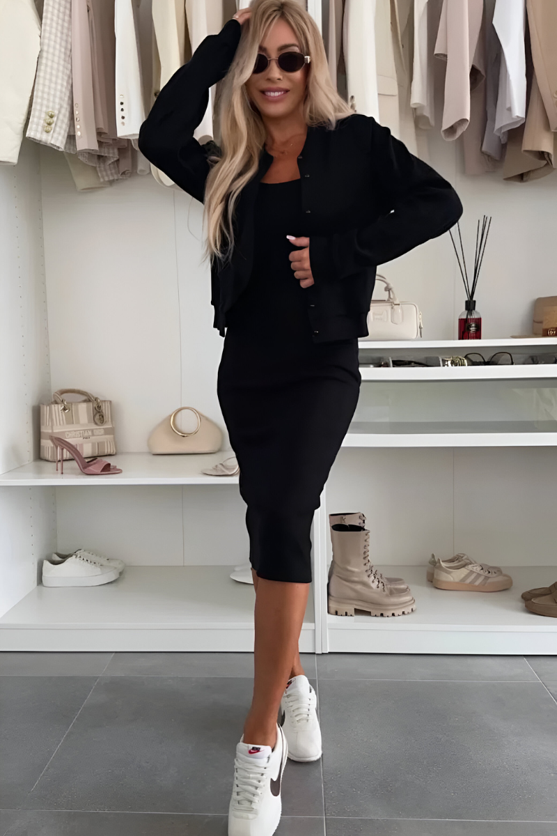 Céline™ | Robe Midi Élégante & Gilet