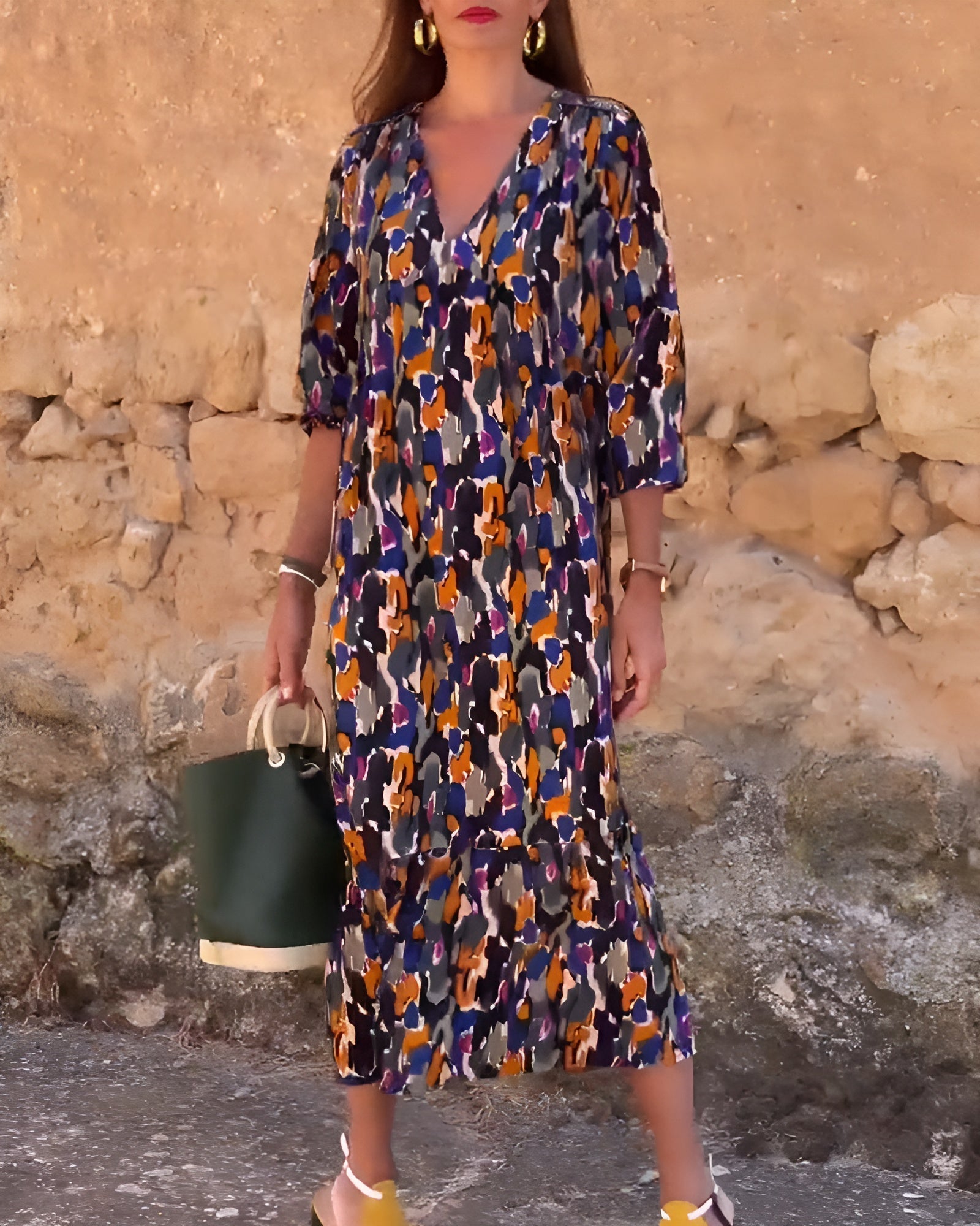 Sylvie™ | Robe Rétro Imprimée à Col en V