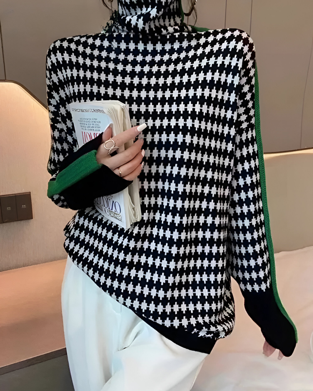Vera™ | Pull à col montant et motif en diamant
