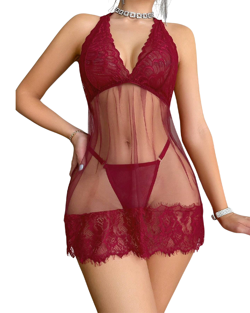 Isola™ | Nuisette à Col Halter en Dentelle avec String