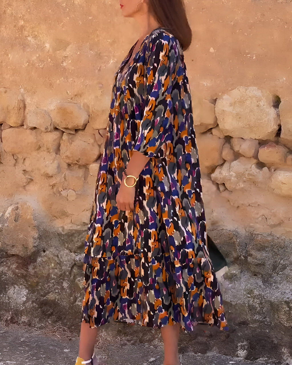 Sylvie™ | Robe Rétro Imprimée à Col en V