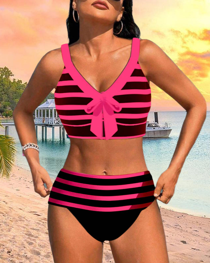 Keyla™ | Bikini taille haute rayé