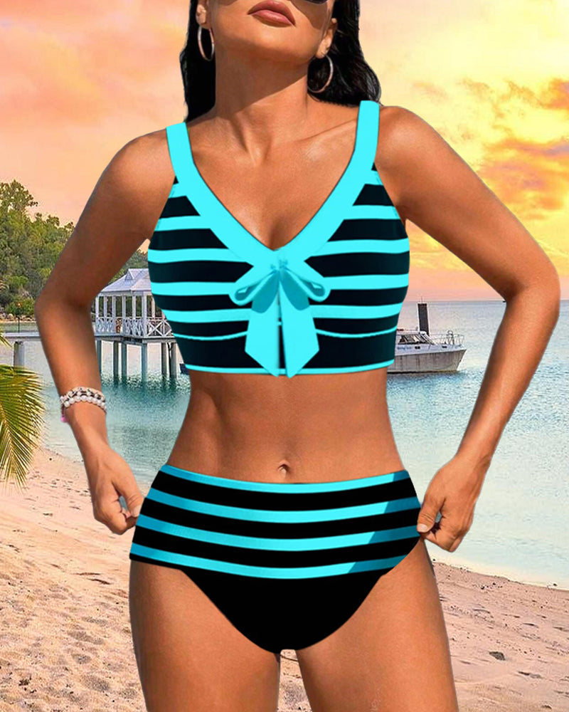Keyla™ | Bikini taille haute rayé