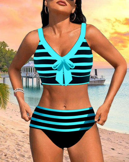 Keyla™ | Bikini taille haute rayé