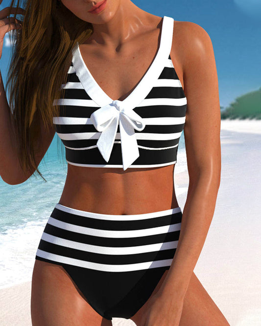 Keyla™ | Bikini taille haute rayé