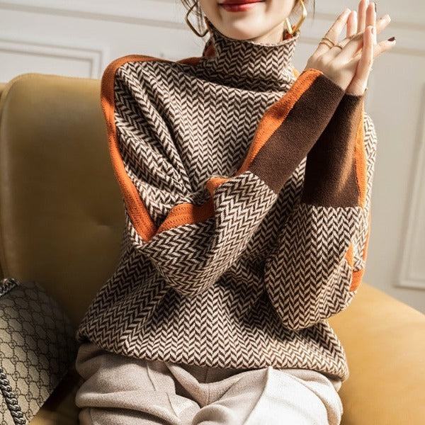Juliette ™ | Pull à col montant avec des rayures contrastées saisissantes