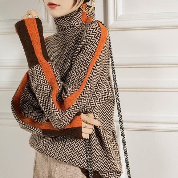 Juliette ™ | Pull à col montant avec des rayures contrastées saisissantes