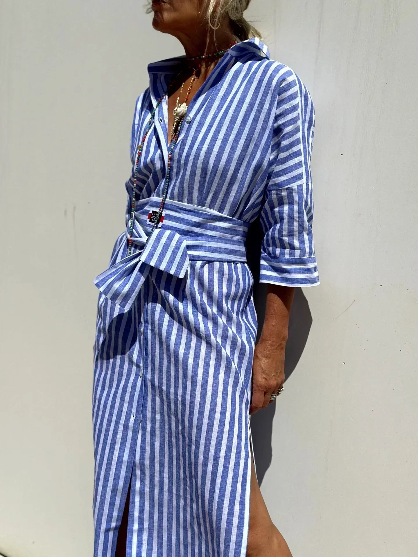 Céleste™ | Élégante Robe Chemise à Rayures