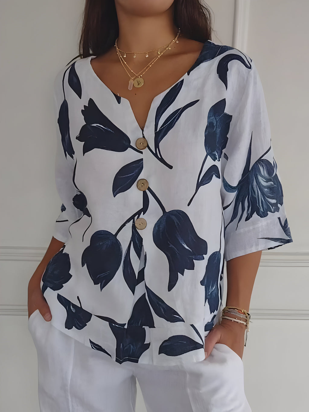 Léana™ | Blouse De Printemps à col en V