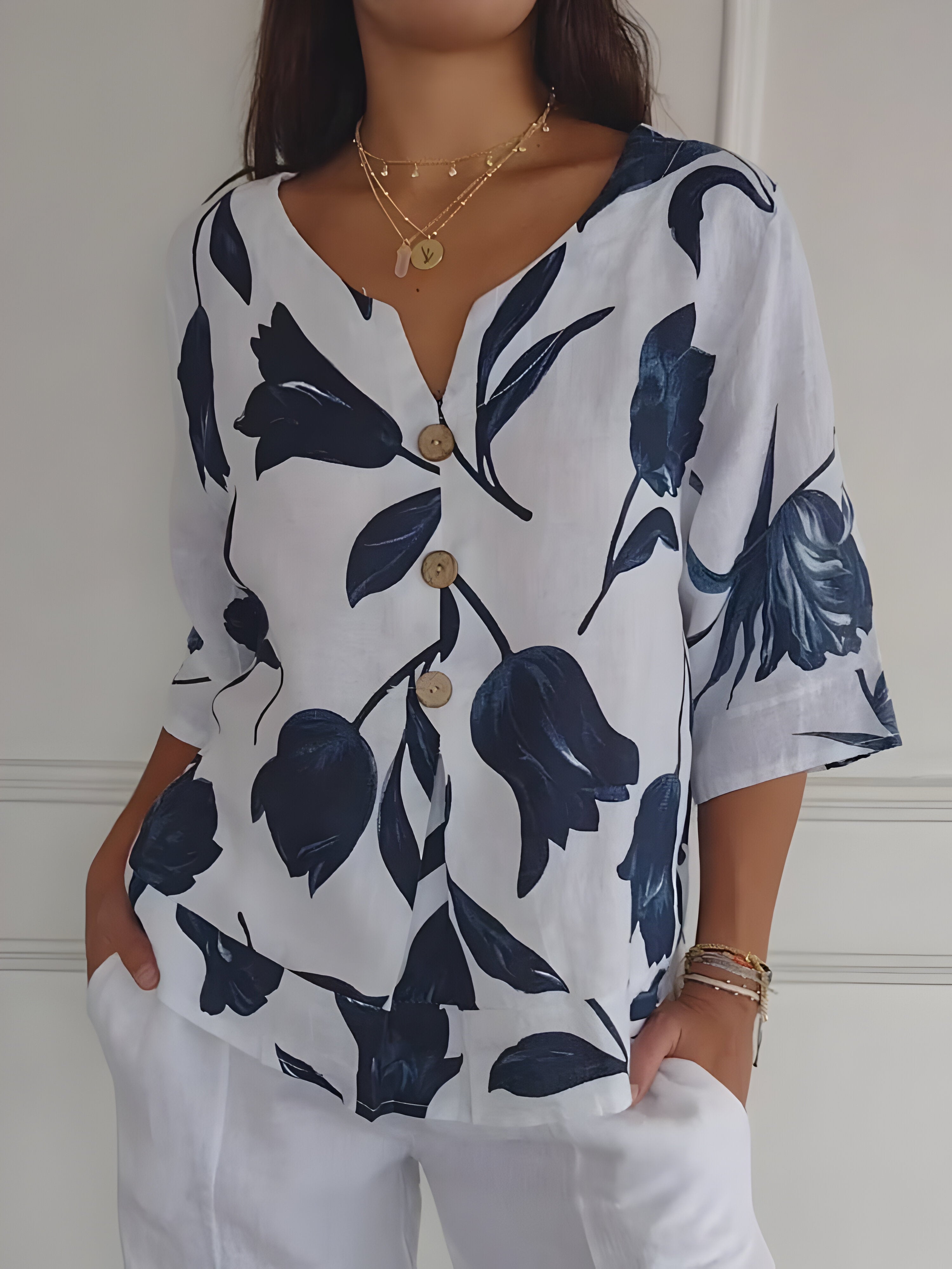 Léana™ | Blouse De Printemps à col en V