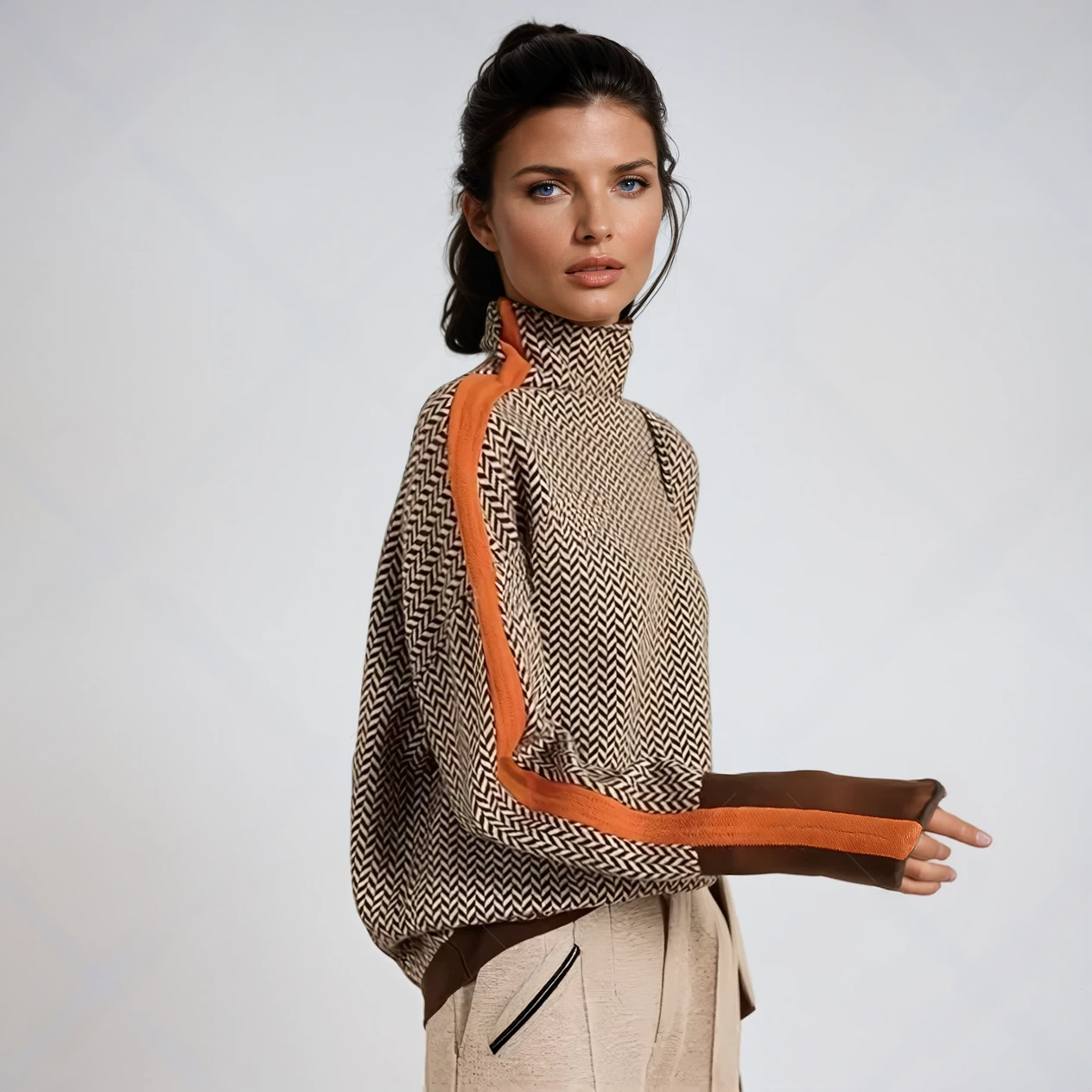 Juliette ™ | Pull à col montant avec des rayures contrastées saisissantes