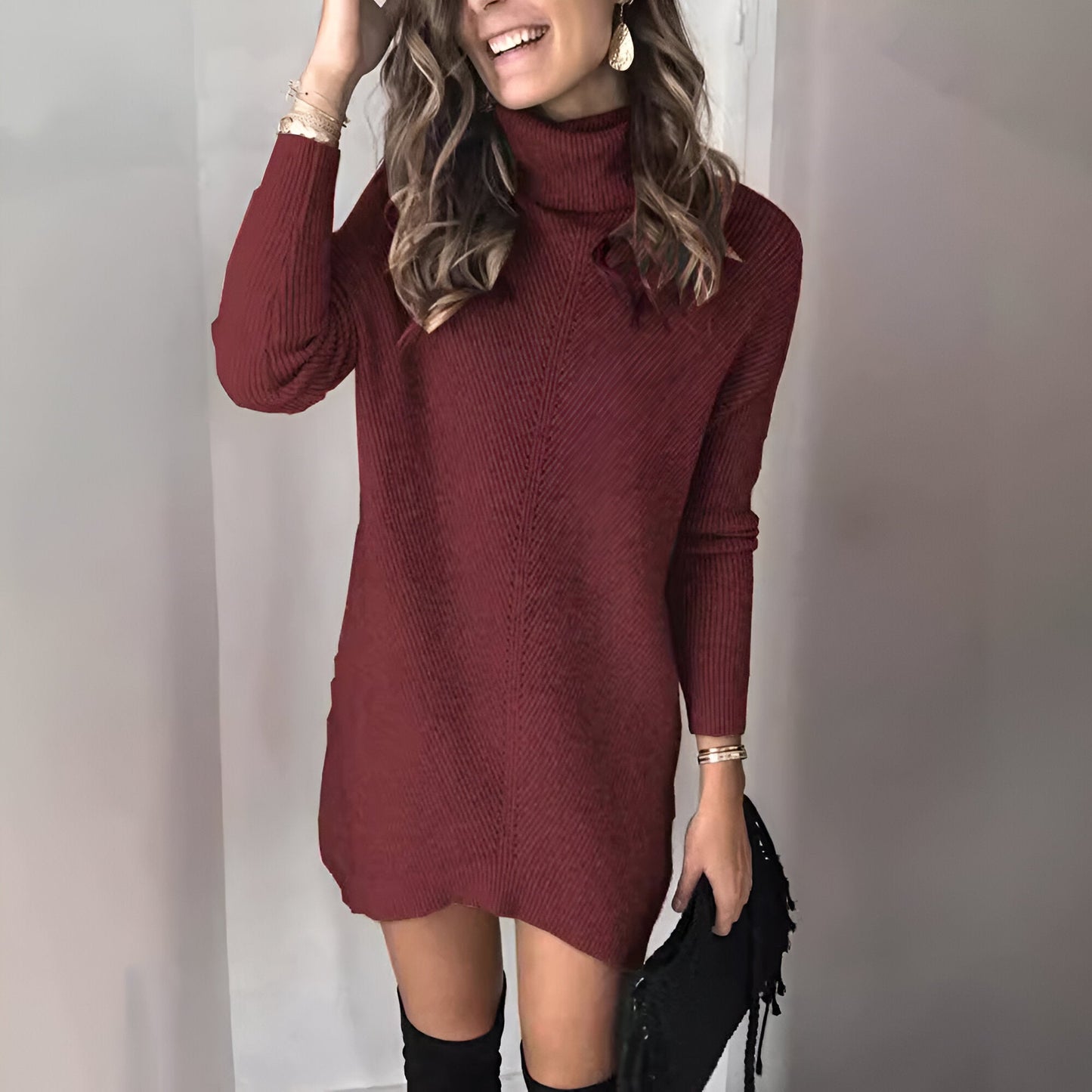 Melina™ | Robe Pull à Col Haut en Maille