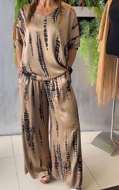 Fiera™ | Ensemble décontracté en satin à col rond