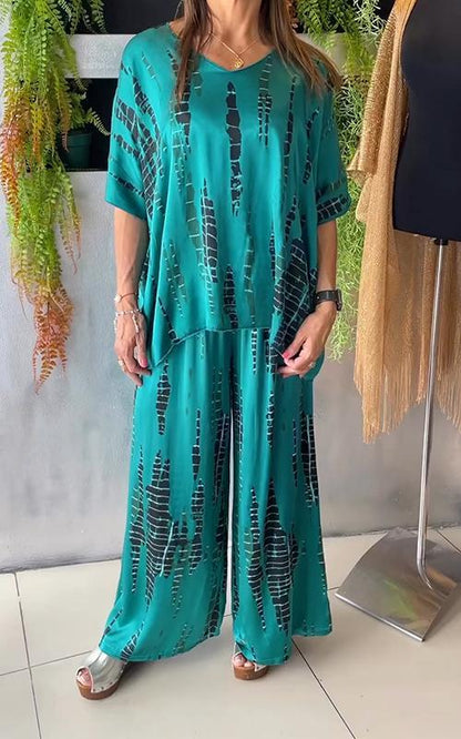 Fiera™ | Ensemble décontracté en satin à col rond