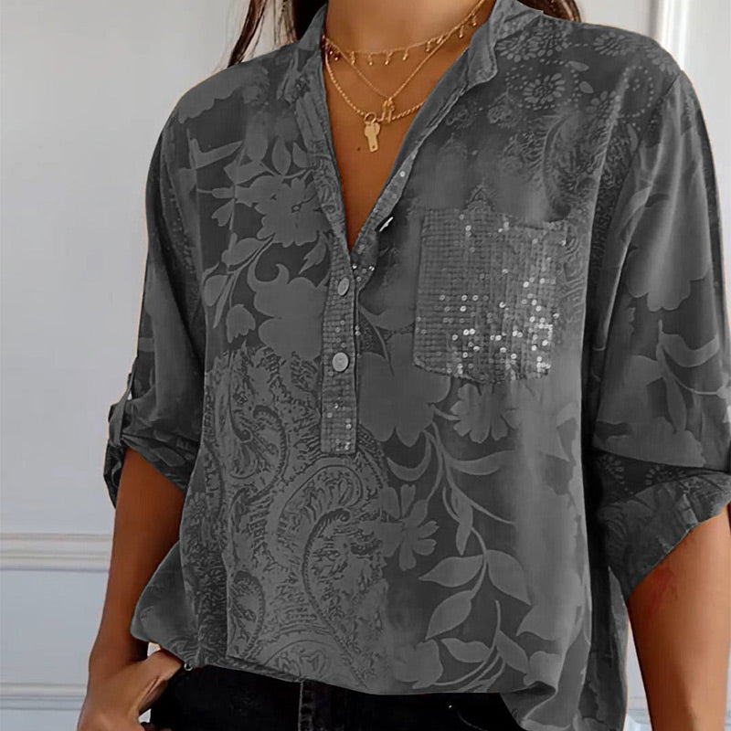 Carla™  | Blouse Imprimée à Manches Roulables