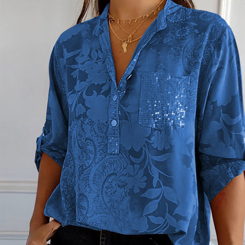 Carla™  | Blouse Imprimée à Manches Roulables