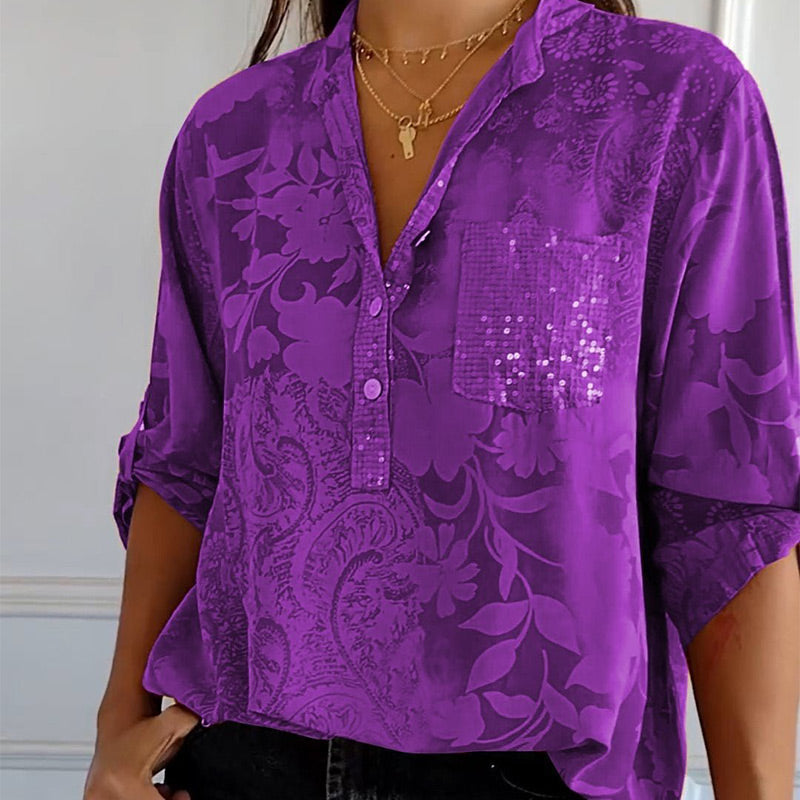 Carla™  | Blouse Imprimée à Manches Roulables