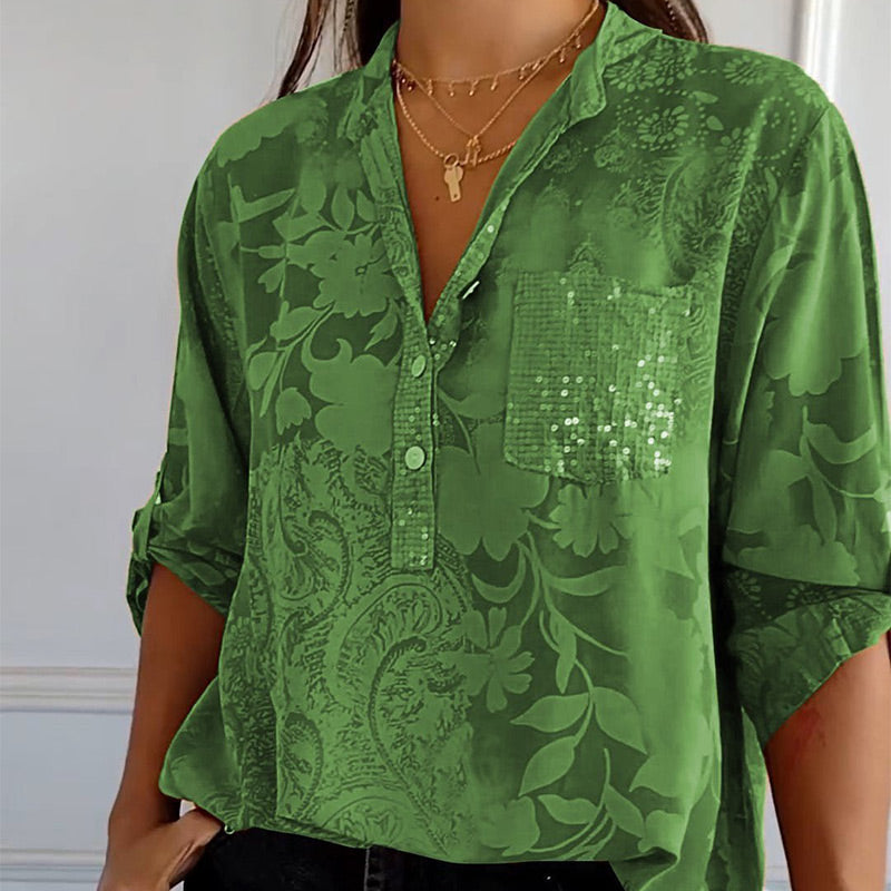 Carla™  | Blouse Imprimée à Manches Roulables