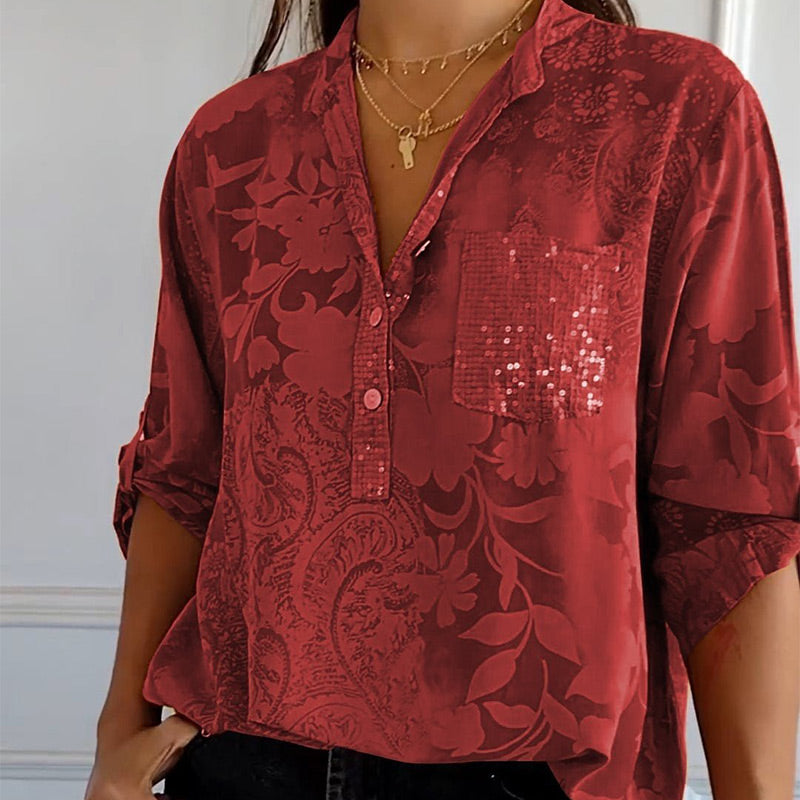 Carla™  | Blouse Imprimée à Manches Roulables